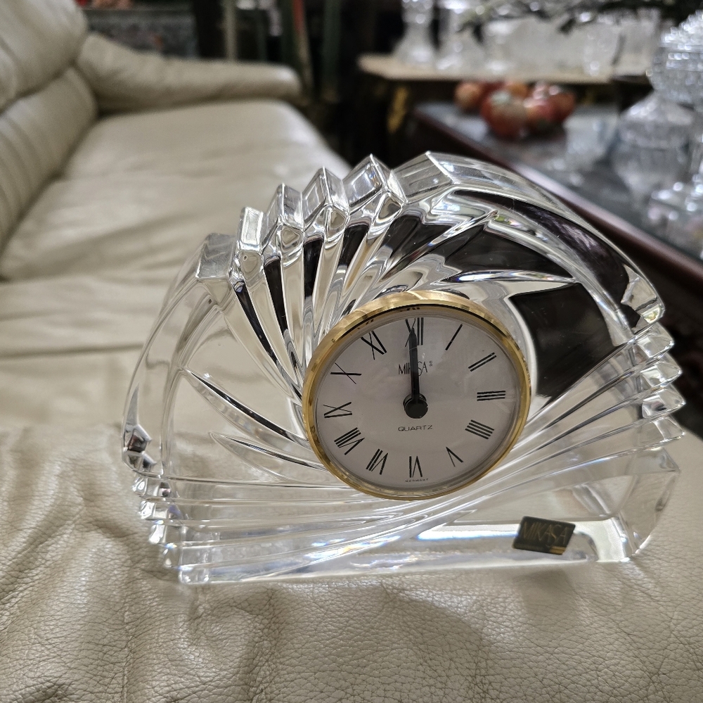 Mikasa Clear Crystal Desk Clock with Gold-Tone Bezel